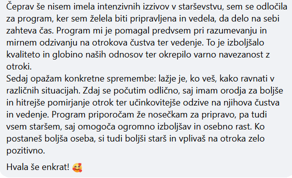 Potovanje v zavestno staršebstvo, mnenje Maje